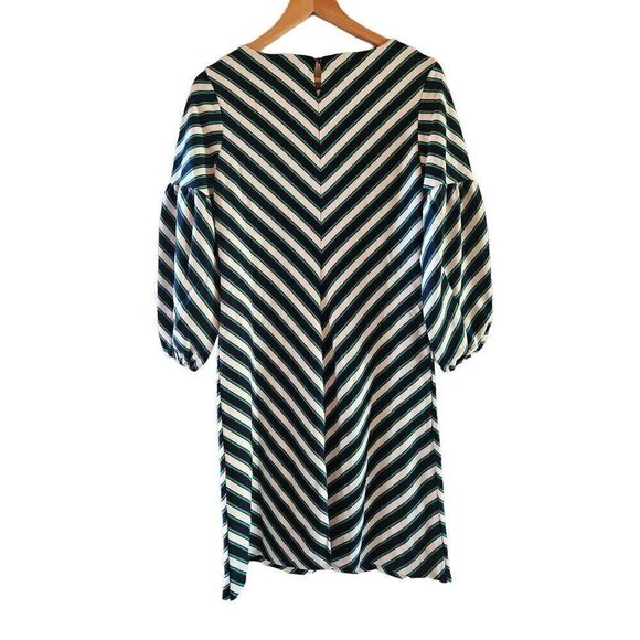 ECI New York Striped Long Puffed Sleeve Dress Navy Green White Medium - Picture 2 of 10